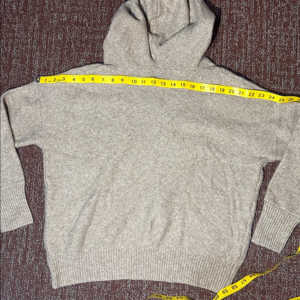 Joie V-Neck Beige cropped hooded knit Sweater oatmeal light brown cozy sweater S - Picture 12 of 12